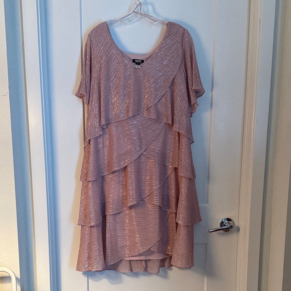 SLNY Shimmering Pink Layered Dress